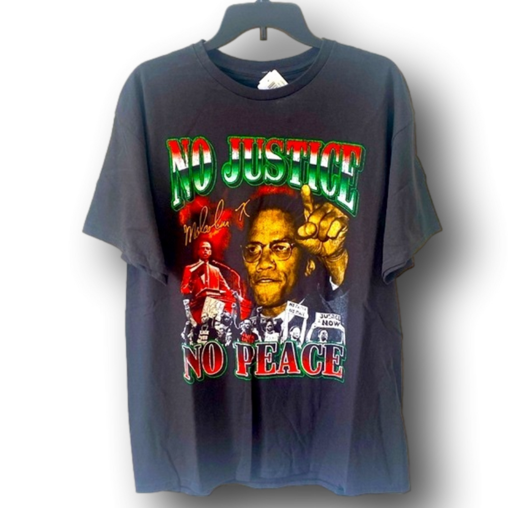 Malcolm X "No Justice, No Peace" Graphic T-Shirt - Size Large - NWT